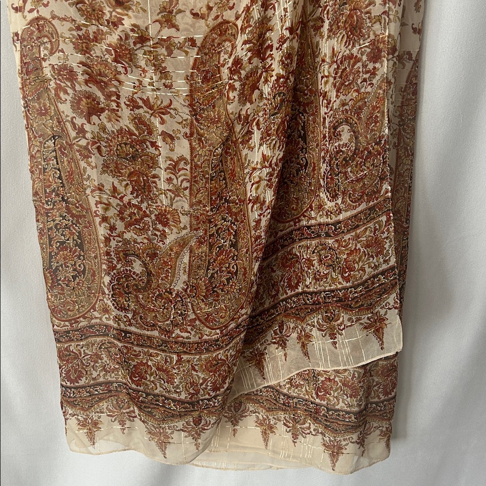 Emanuel Ungaro NWT Beige/Brown Silk Intricate Patterned Wrap Skirt **Size 8** πΊπΊ - Picture 4 of 7